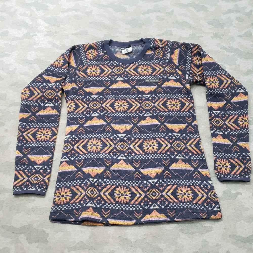 Columbia Sweater Womens Medium Blue Pullover Geo Print Gorpcore Outdoors Travel - Picture 1 of 9